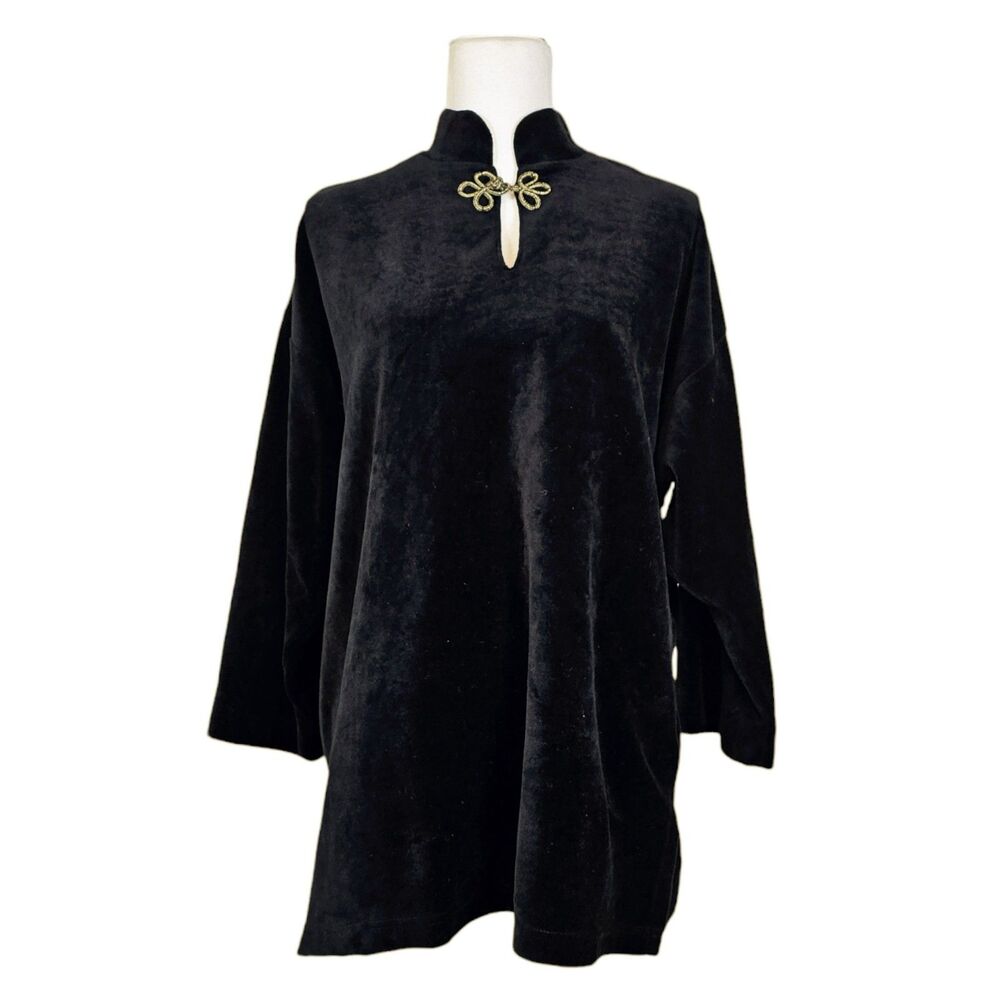 Vintage Asian Inspired Black Velvet Oversized Tunic Size S/M